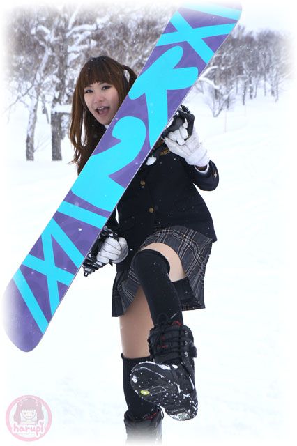 School girl Haruka go snowboarding