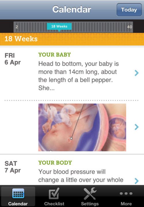 BabyCenter app Calendar