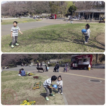Little-big-boss playing ball at Mitsuike Koen 三ツ池公園でボール遊び