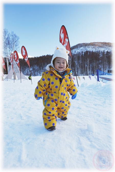 Walking happily on the snow