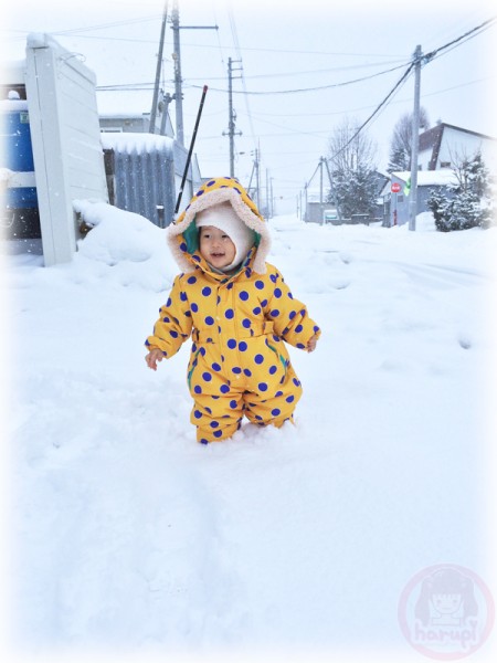 Little-big-boss walking in the snow