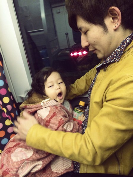 Little-big-boss and papa in the train