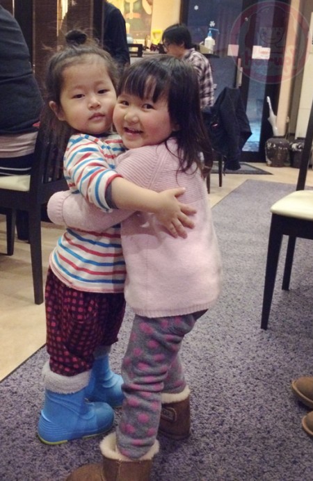 Little-big-boss and Yuki-chan hugging