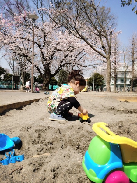 Playing sand at a nearby park 公園で砂遊び