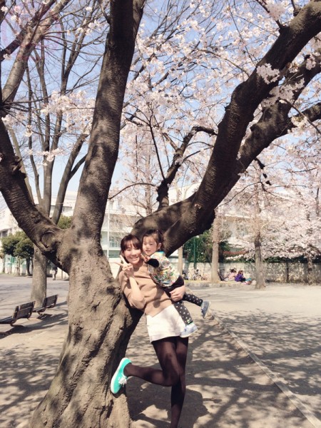 Mommy and Little-big-boss under the Sakura tree