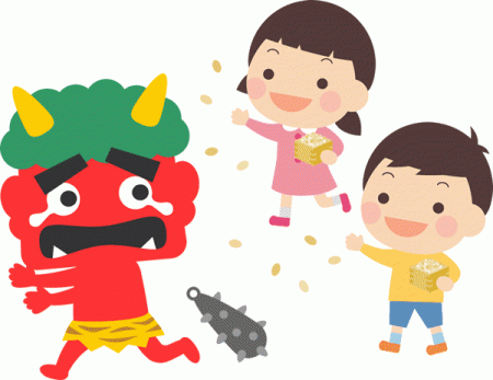 Throwing beans at Setsubun 豆まき