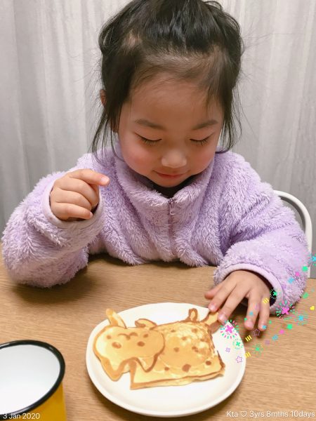 Little-Kta-boss fascinated with Nyan cat pancake